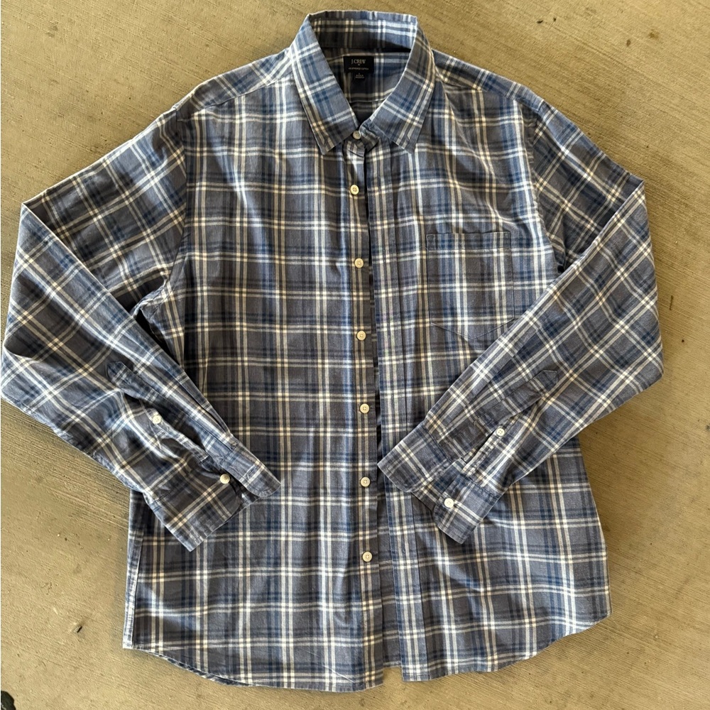J. Crew Blue and White Checkered Casual Shirt